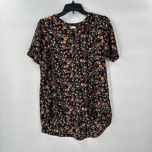 Pleione Floral Print Tunic Top Womens Small Short Sleeve Casual‎ Blouse Boho
